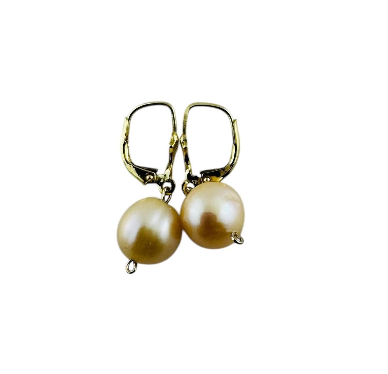 Round Cut 14K Yellow Gold Pearl Drop French Hook Earrings #20684 For Sale