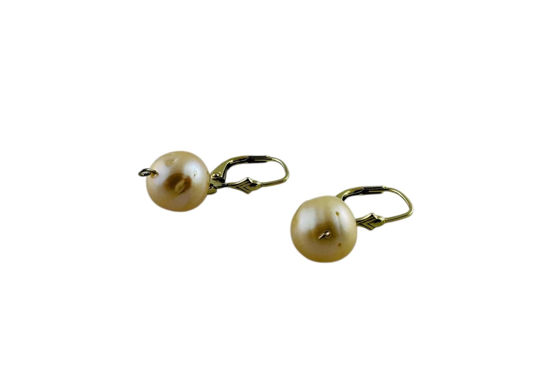 14K Yellow Gold Pearl Drop French Hook Earrings #20684 For Sale 2