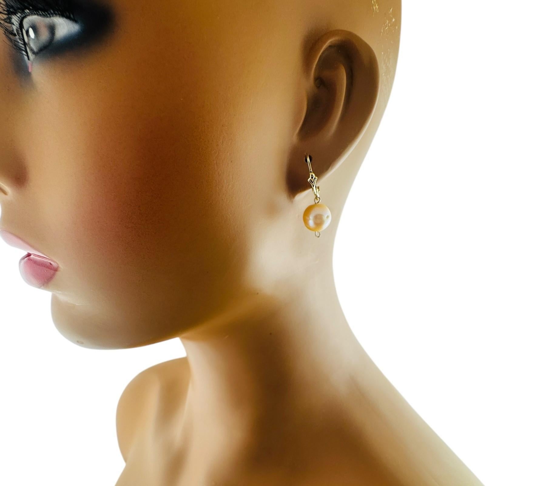 14K Yellow Gold Pearl Drop French Hook Earrings #20684 For Sale 3