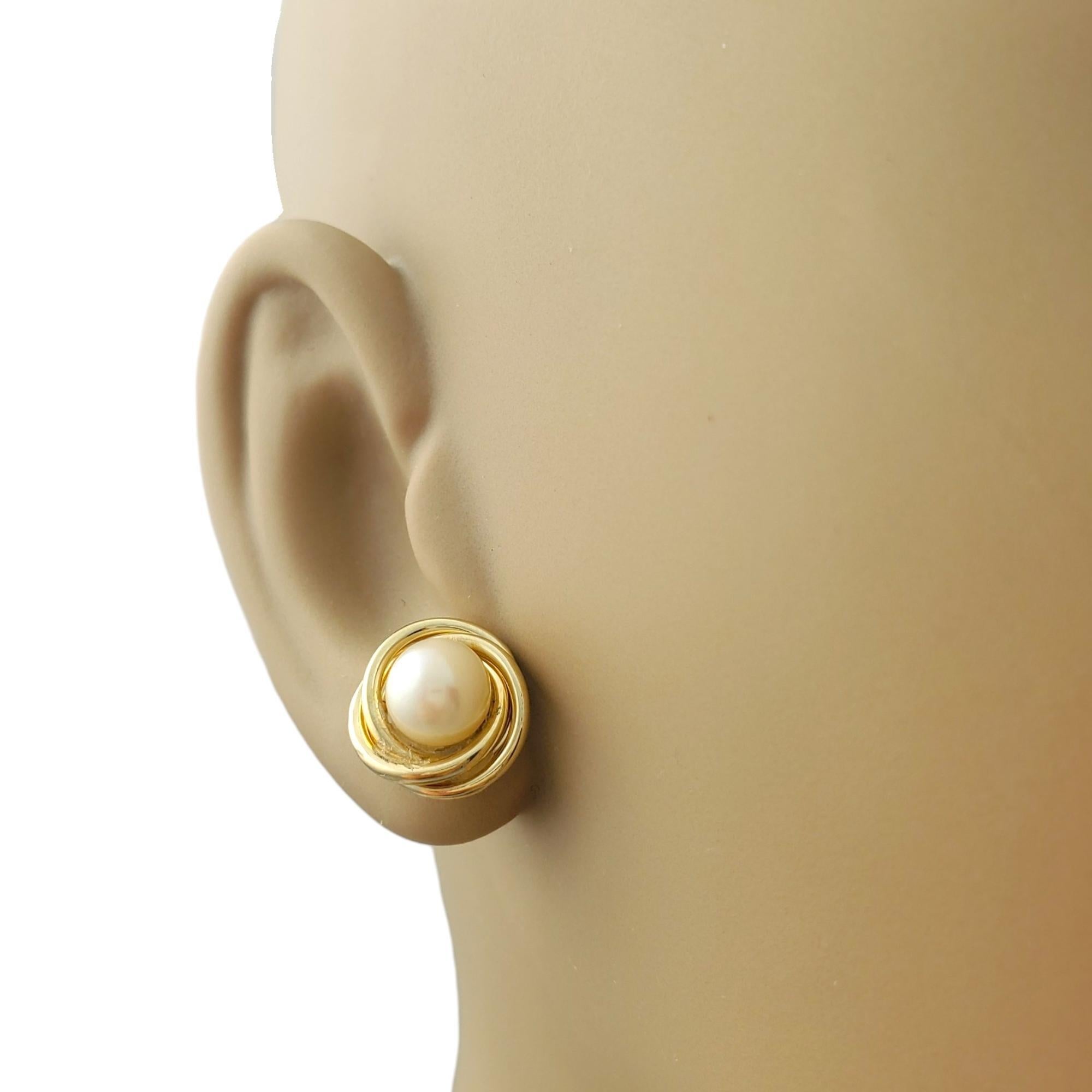 Women's 14K Yellow Gold Pearl Earrings #16301 For Sale