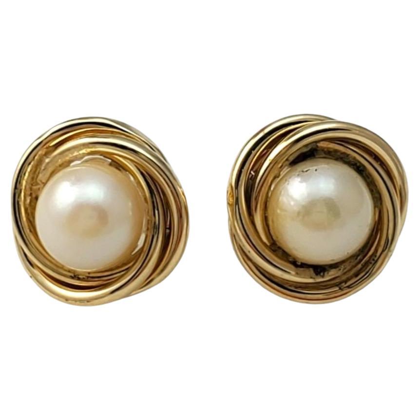 14K Yellow Gold Pearl Earrings #16301 For Sale