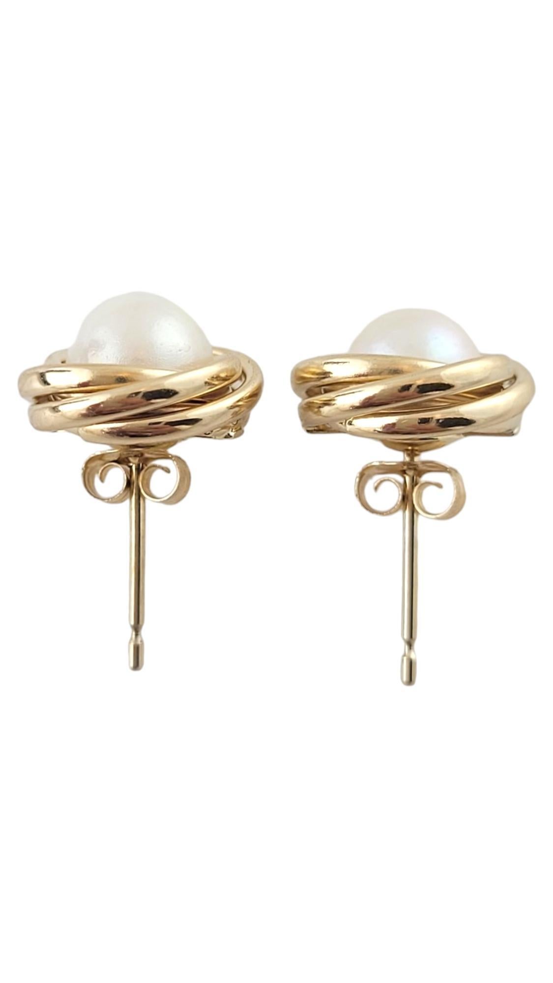 Round Cut 14K Yellow Gold Pearl Earrings #17389 For Sale