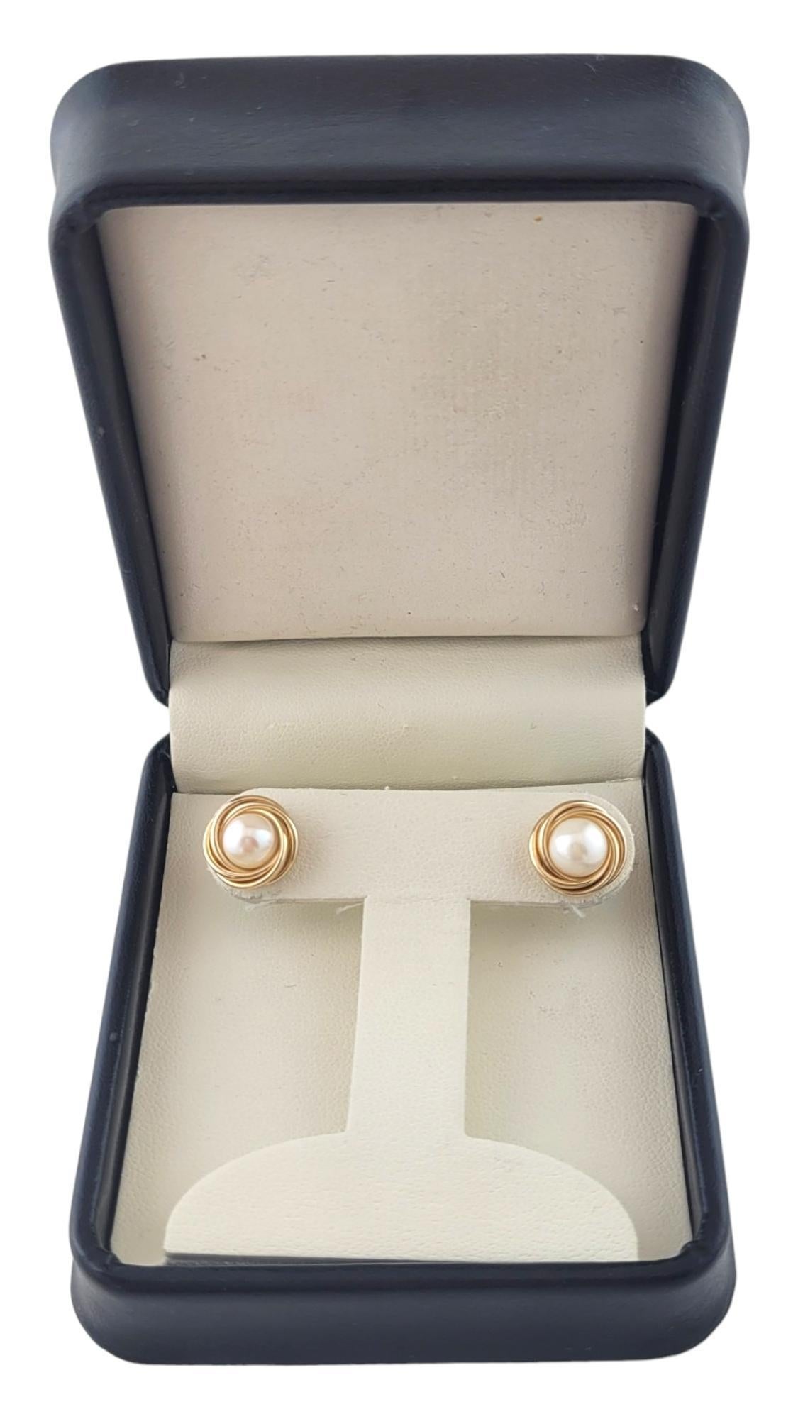 14K Yellow Gold Pearl Earrings #17389 For Sale 1