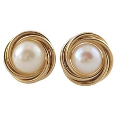 14K Yellow Gold Pearl Earrings #17389