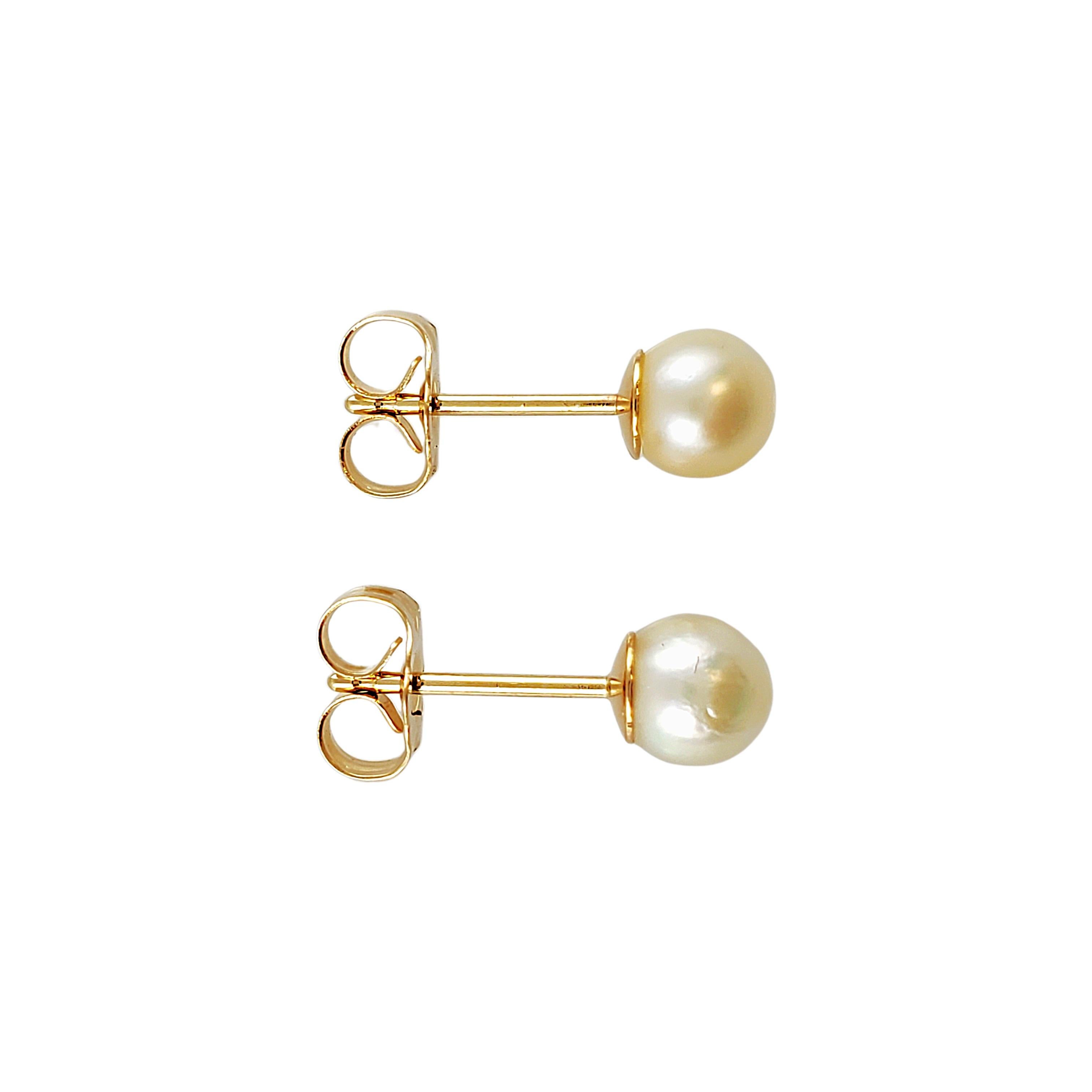 Cabochon 14K Yellow Gold Pearl Earrings For Sale