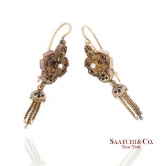 14K Yellow Gold Pearl Enamel Dangling Earring