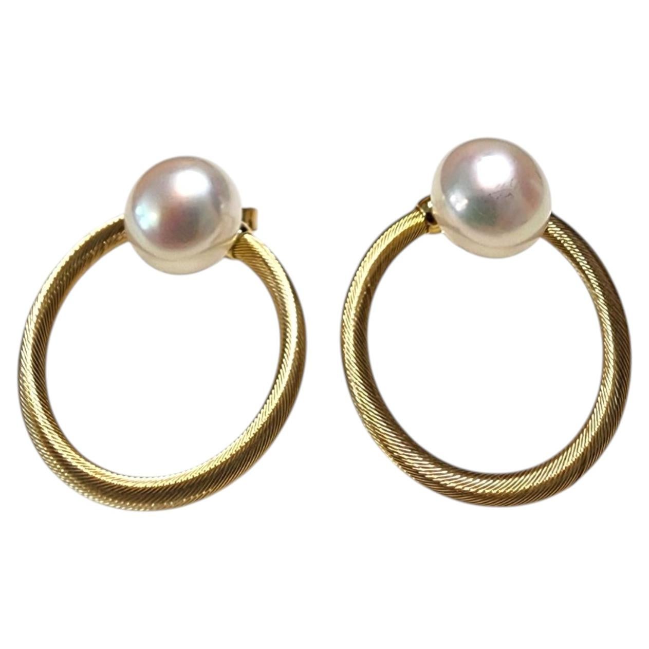 Orecchini a cerchio con anello flessibile e perla in oro giallo 14 carati #25566