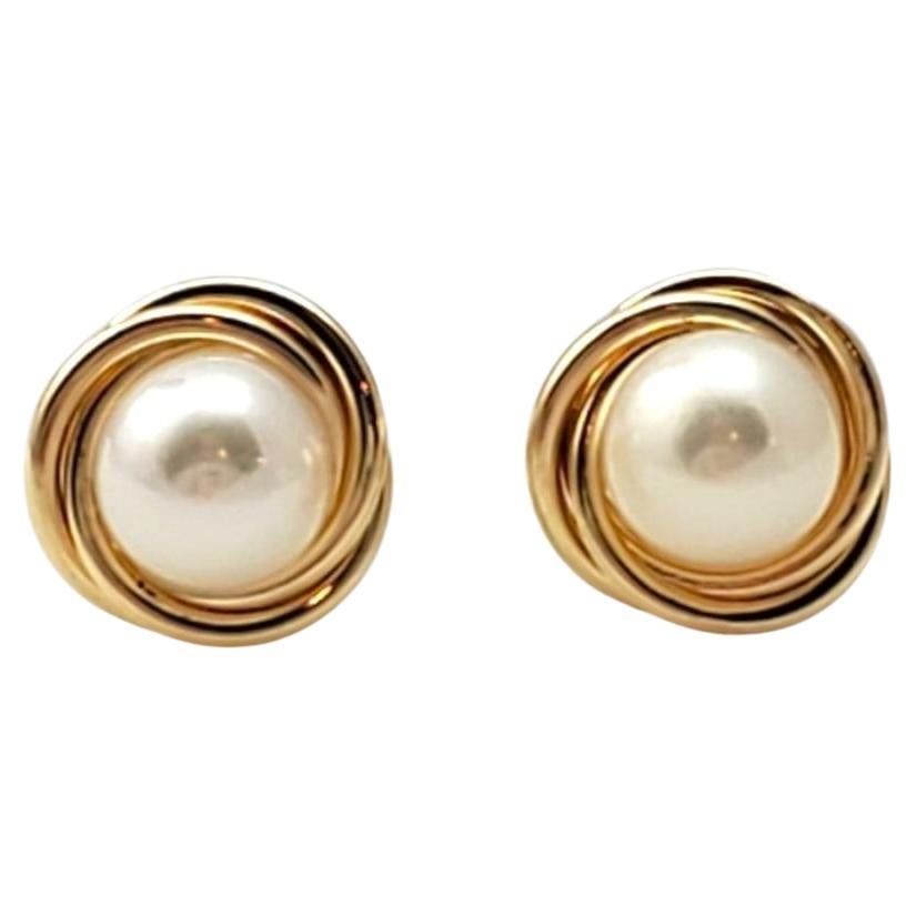 14K Yellow Gold Pearl Gold Knot Earrings #16304