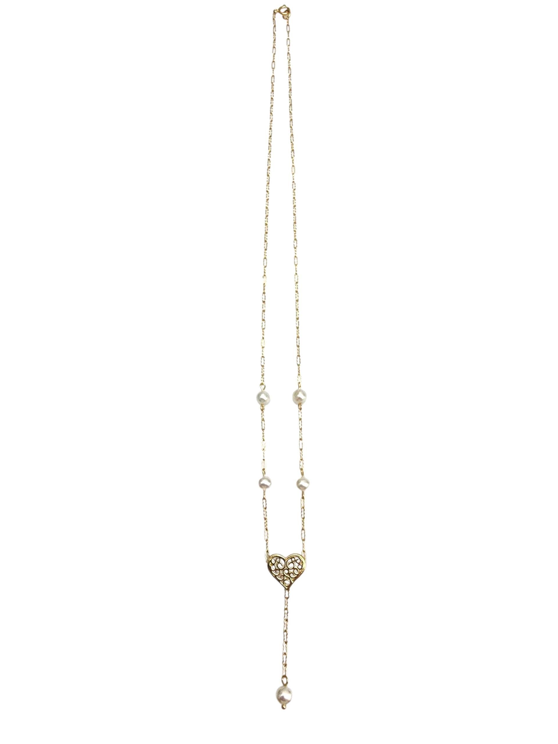 Collana con cuore di perle in oro giallo 14K #22877 In condizioni buone in vendita a Washington Depot, CT