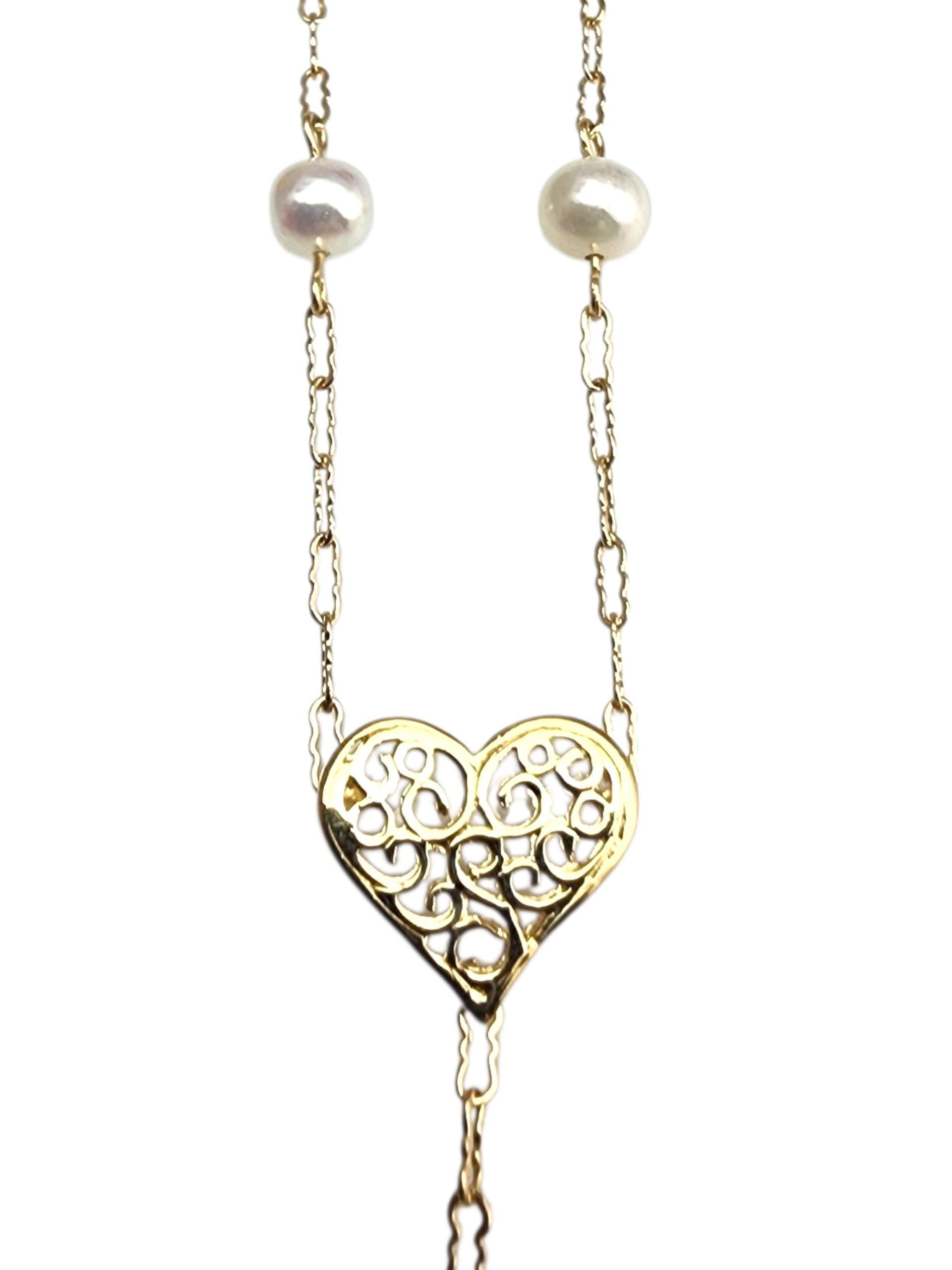 Collana con cuore di perle in oro giallo 14K #22877 in vendita 1