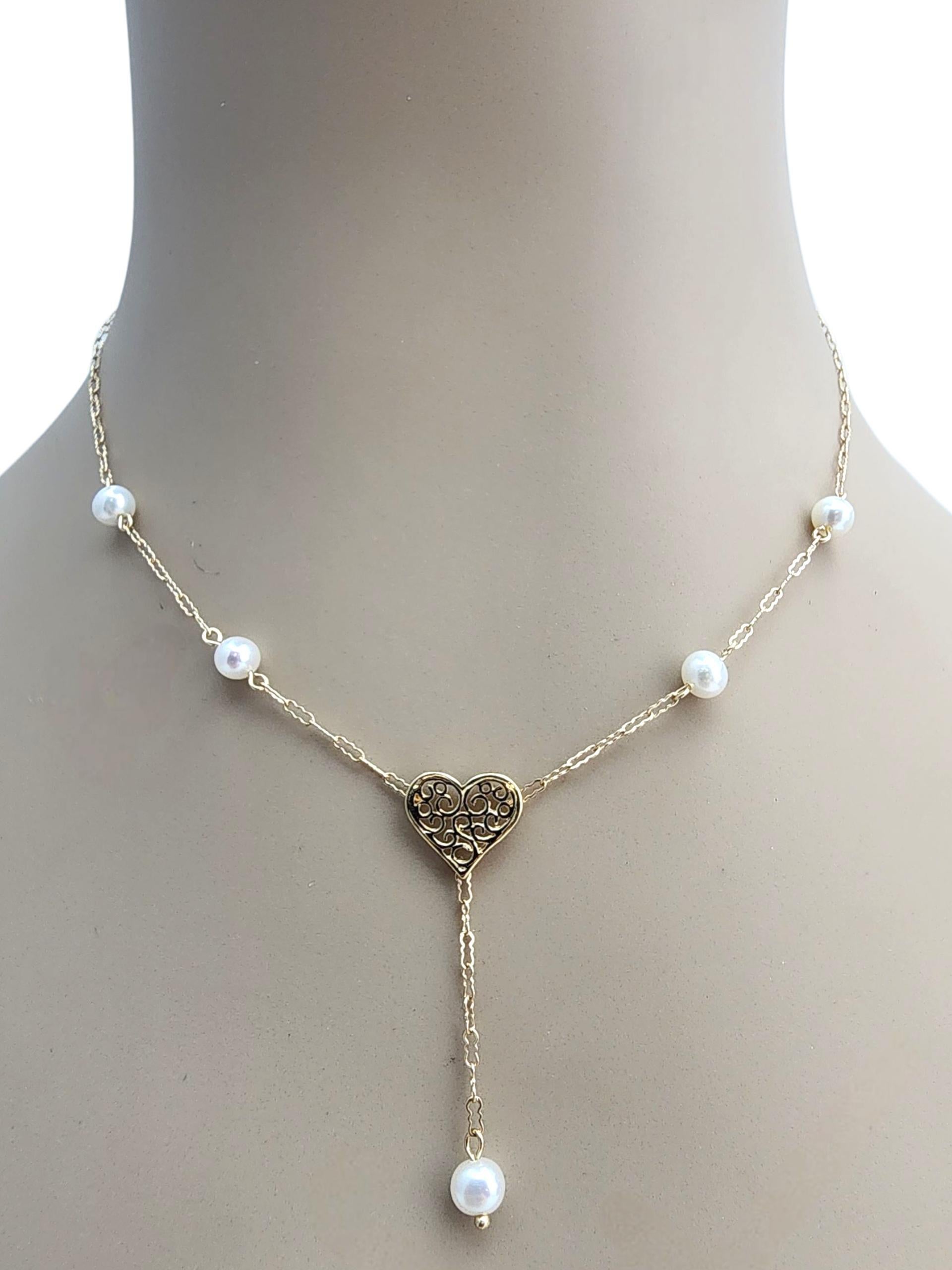 Collana con cuore di perle in oro giallo 14K #22877 in vendita 2