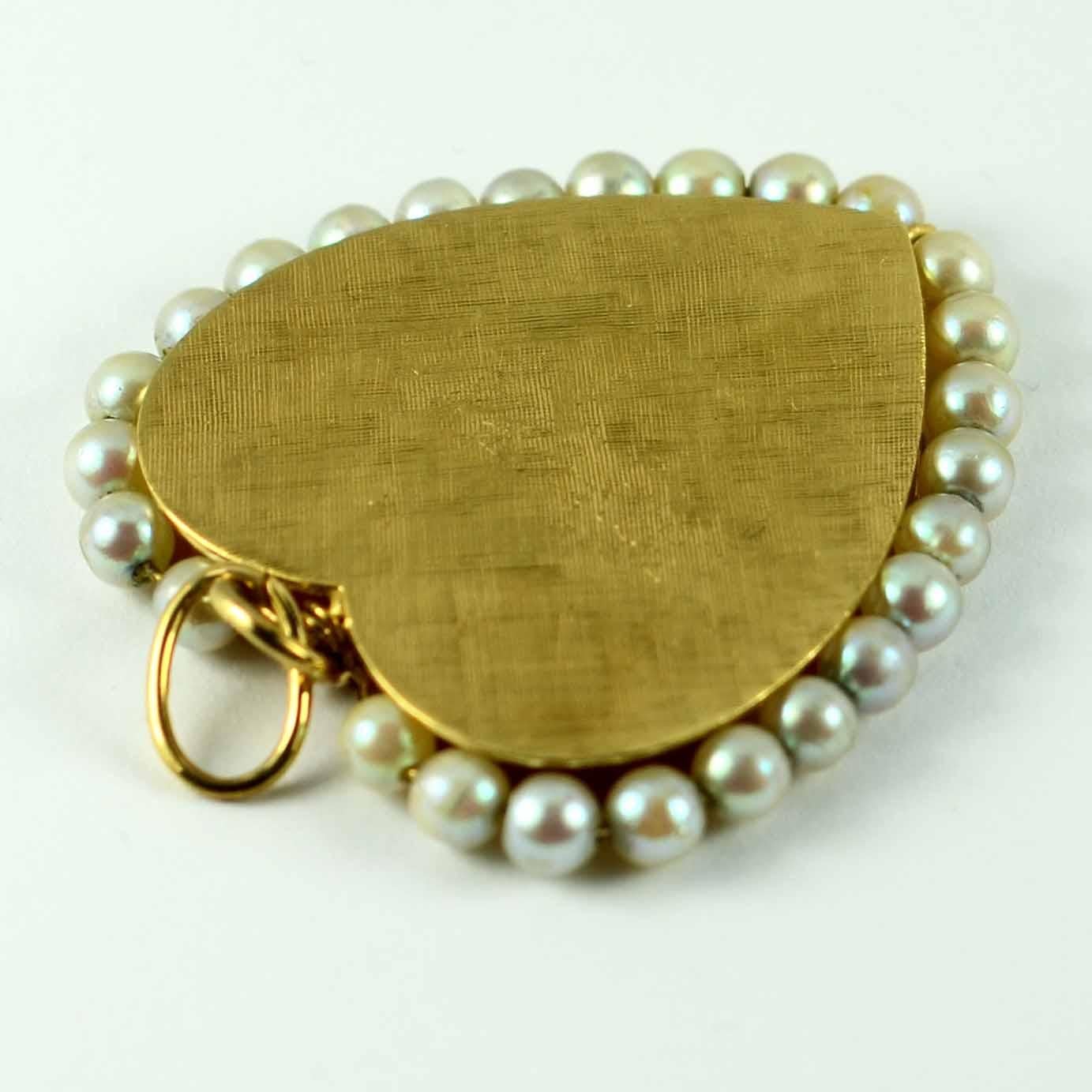 14 Karat Yellow Gold Pearl Large Heart Charm Pendant For Sale 11