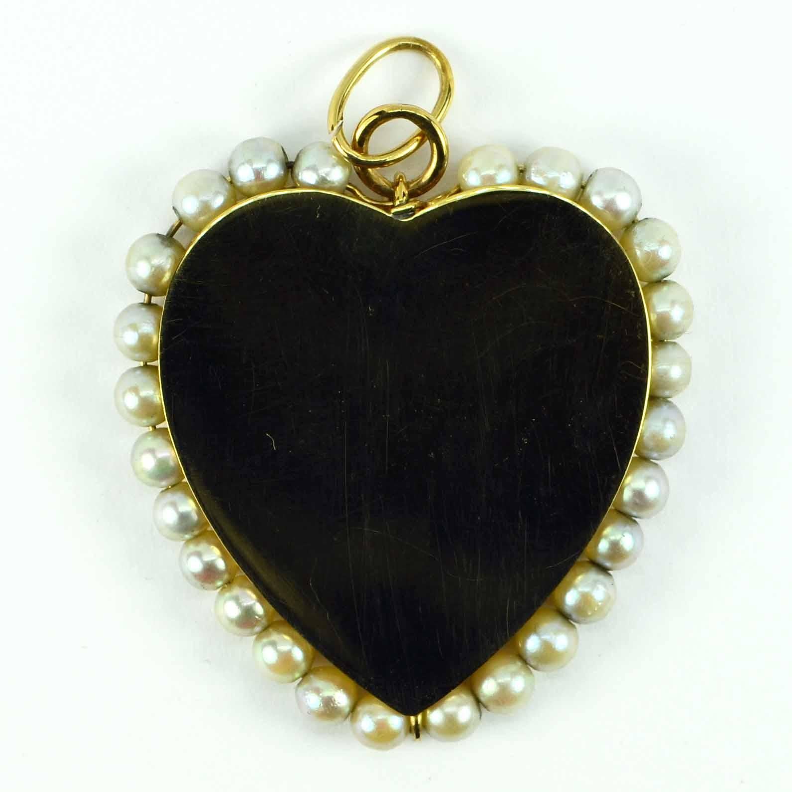 14 Karat Yellow Gold Pearl Large Heart Charm Pendant For Sale 3