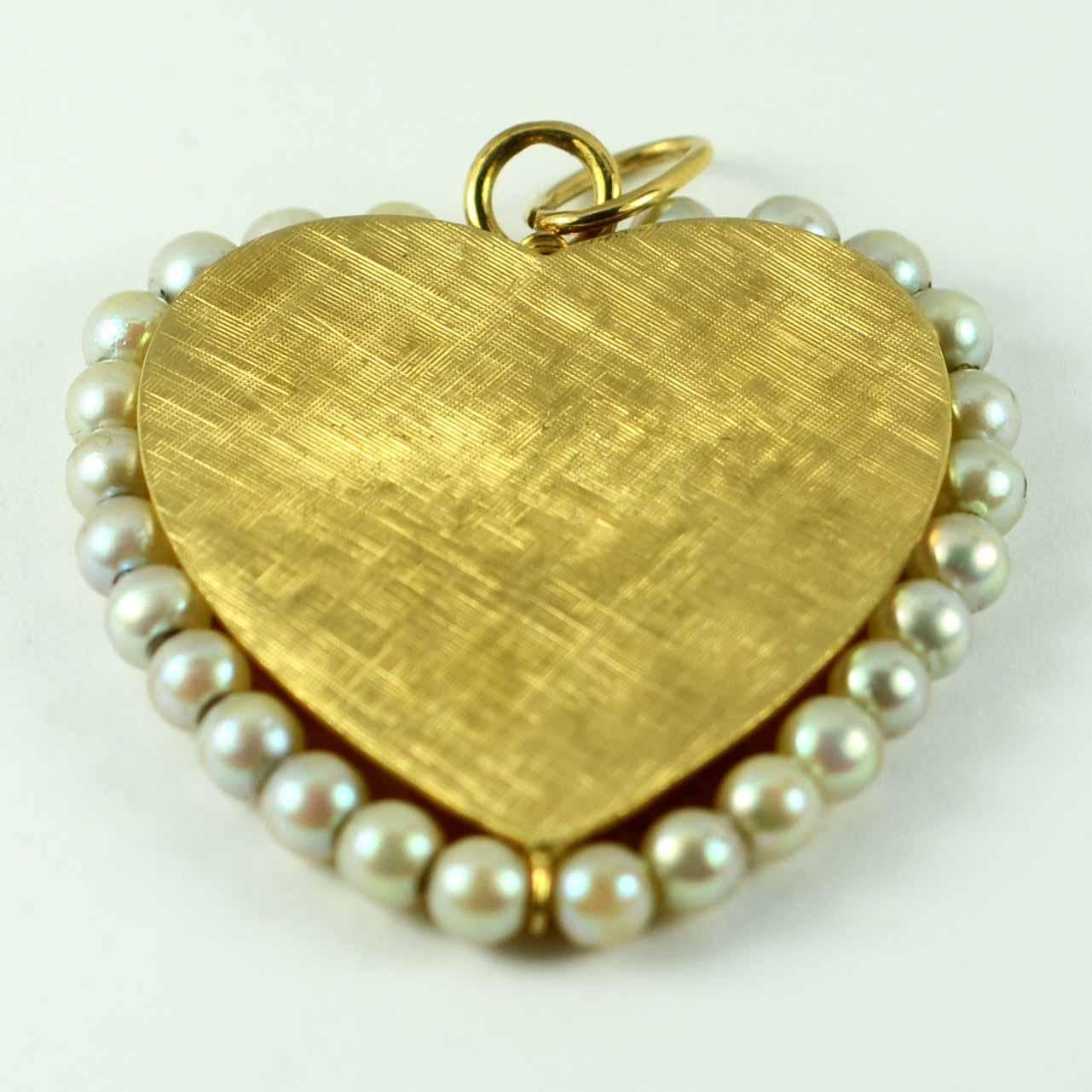 14 Karat Yellow Gold Pearl Large Heart Charm Pendant For Sale 4