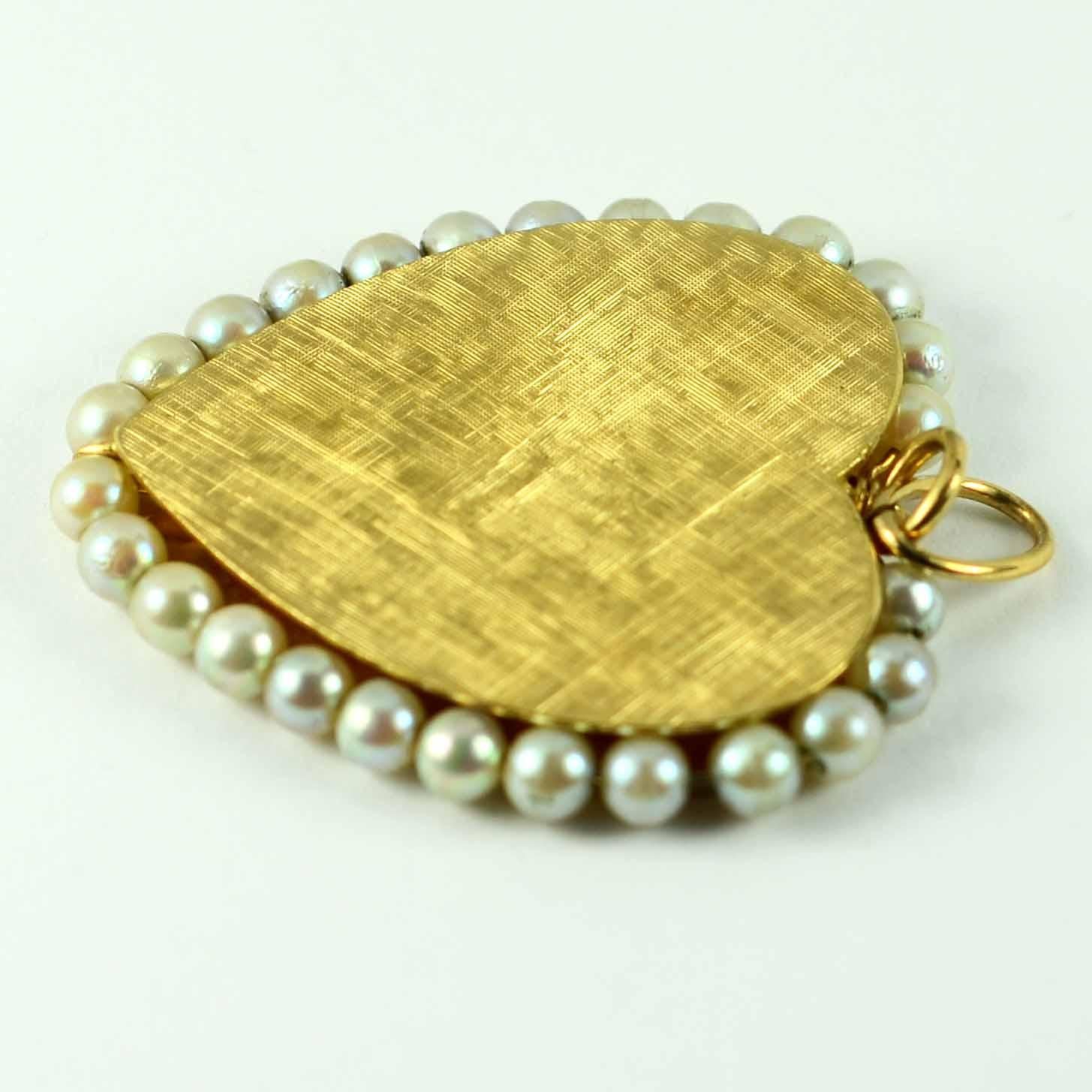 14 Karat Yellow Gold Pearl Large Heart Charm Pendant For Sale 5