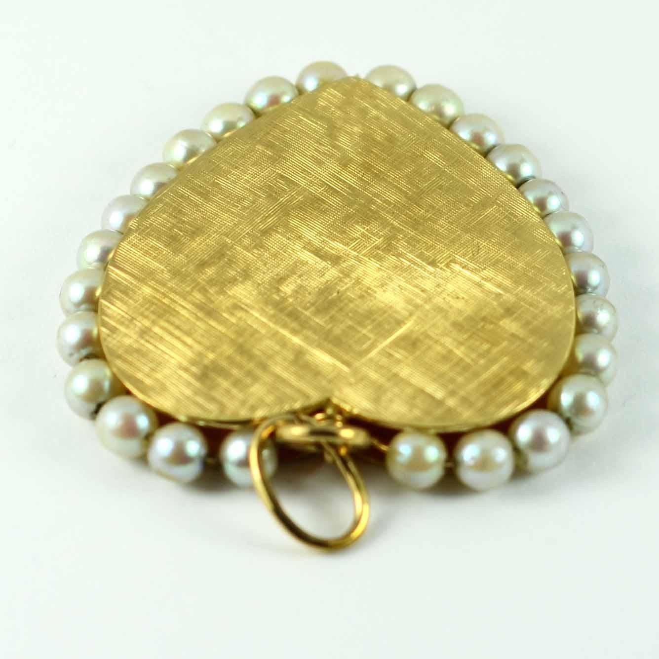 14 Karat Yellow Gold Pearl Large Heart Charm Pendant For Sale 6