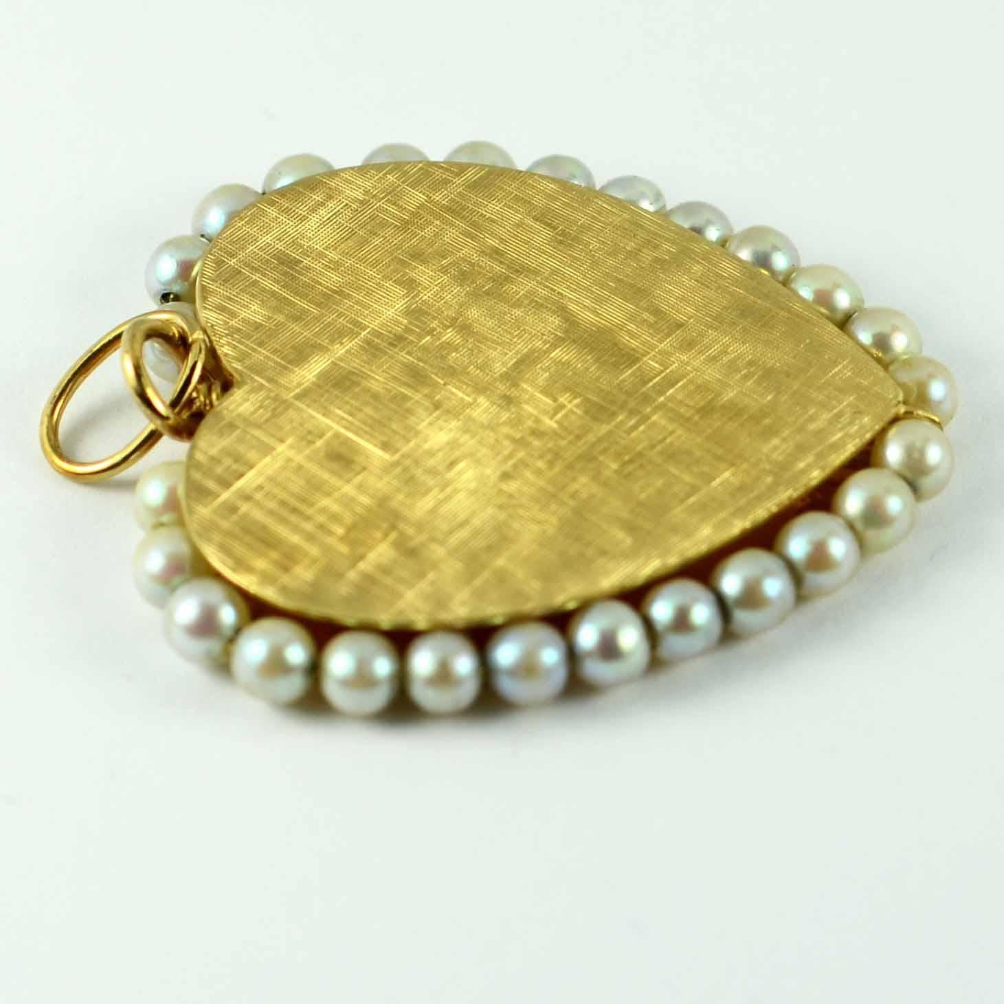 14 Karat Yellow Gold Pearl Large Heart Charm Pendant For Sale 7