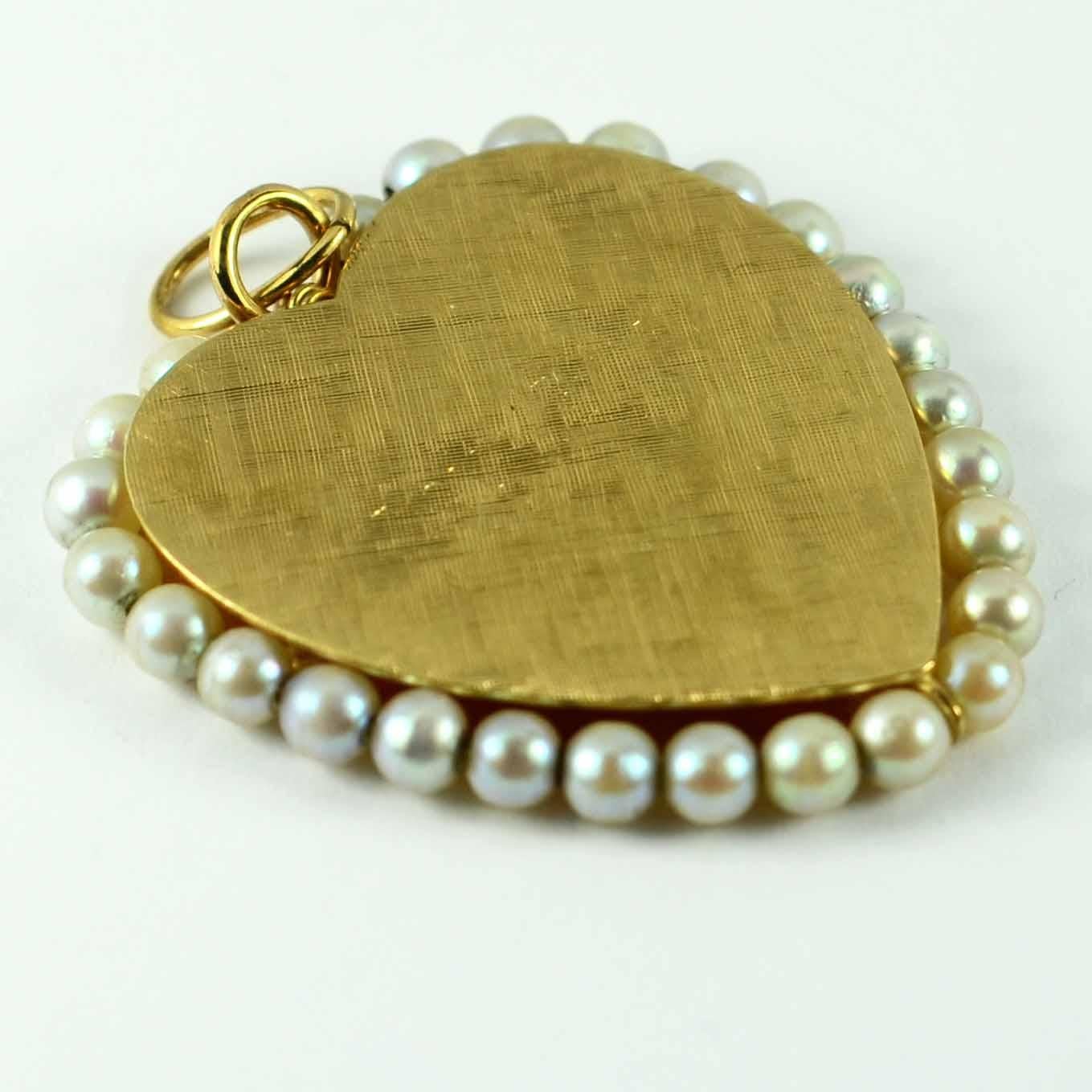 14 Karat Yellow Gold Pearl Large Heart Charm Pendant For Sale 8