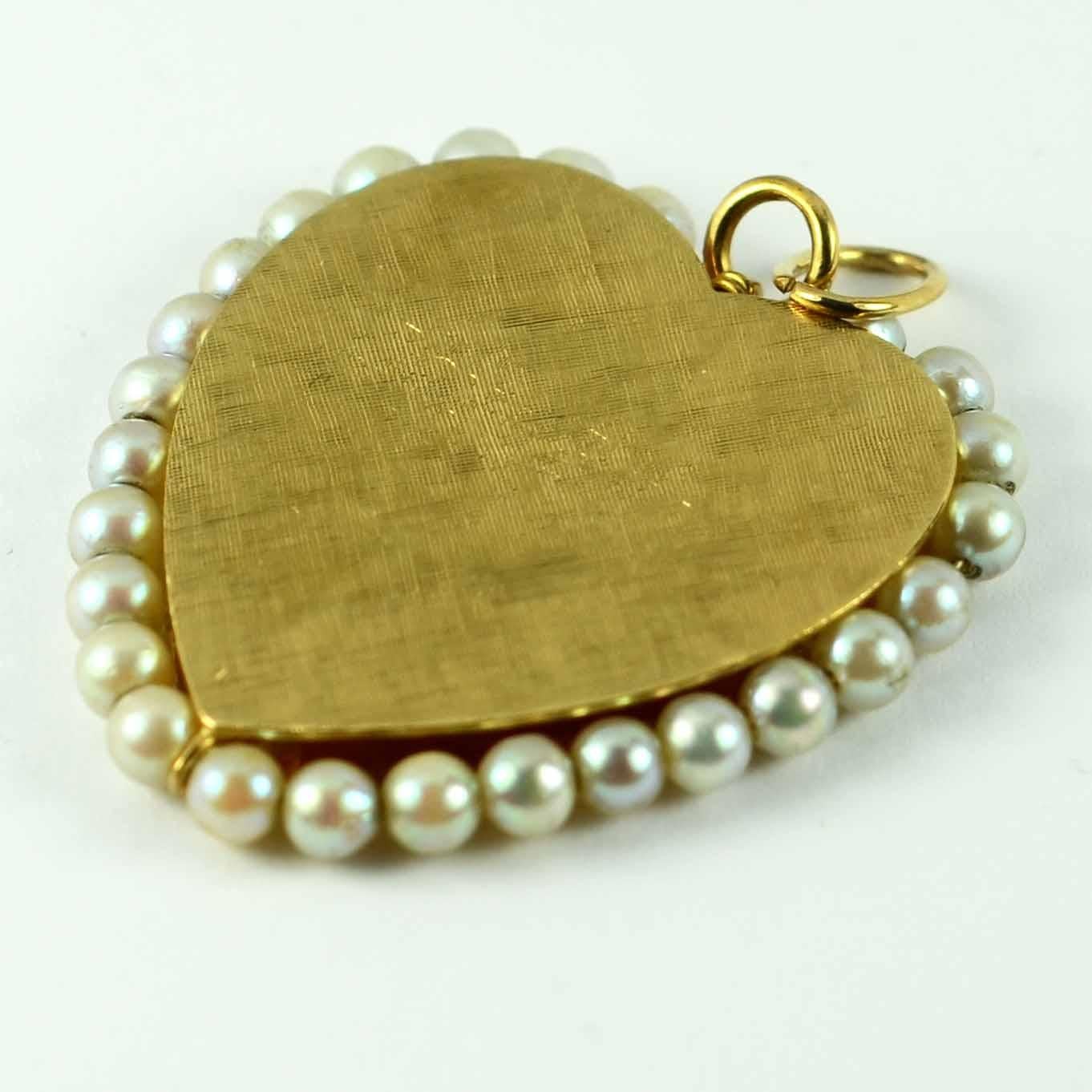 14 Karat Yellow Gold Pearl Large Heart Charm Pendant For Sale 9