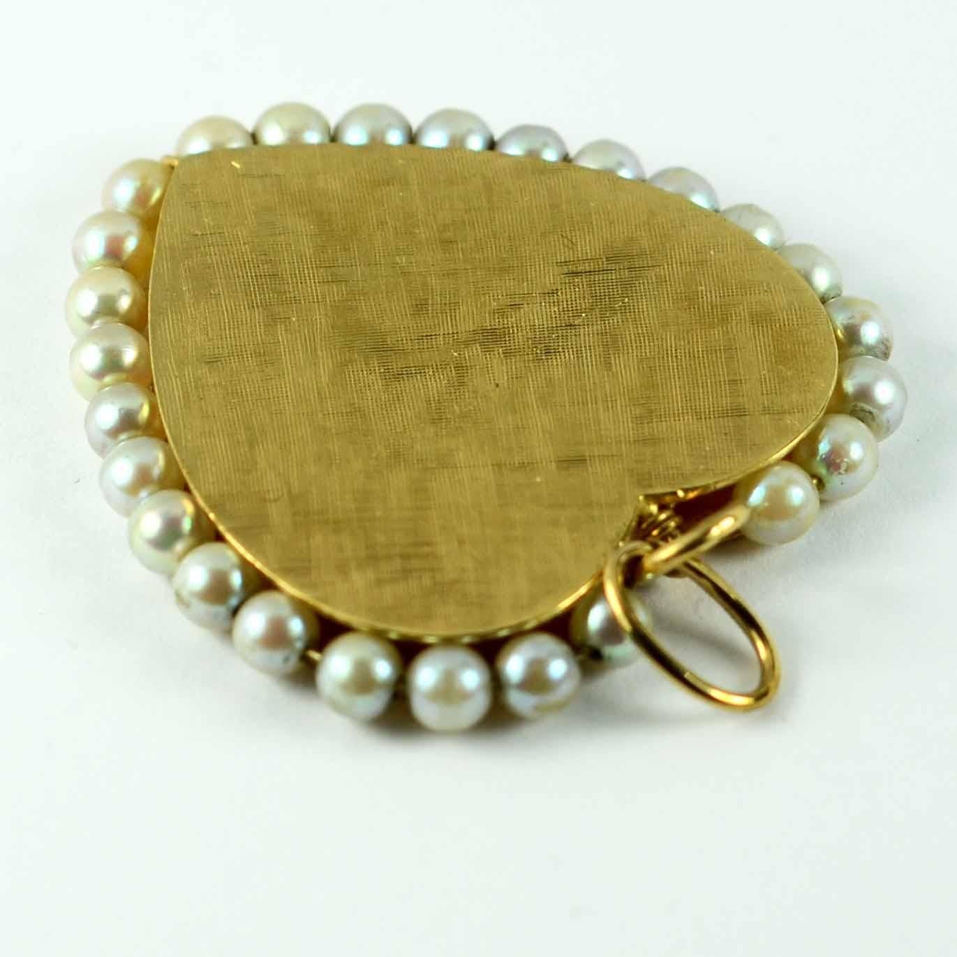 14 Karat Yellow Gold Pearl Large Heart Charm Pendant For Sale 10
