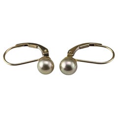 14K Yellow Gold Pearl Lever Back Earrings #24015