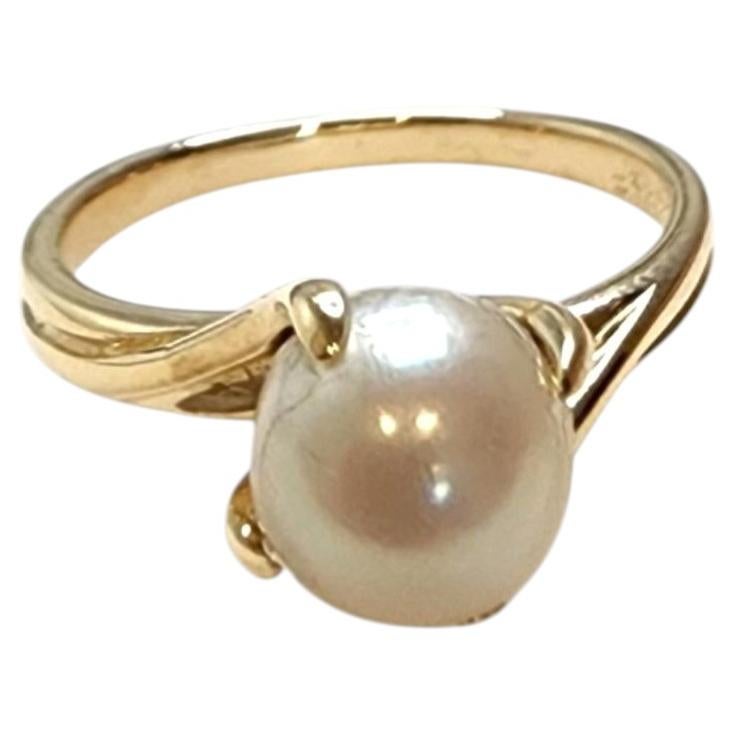 Anillo de oro amarillo de 14K con perla, talla 6, n.º 25504