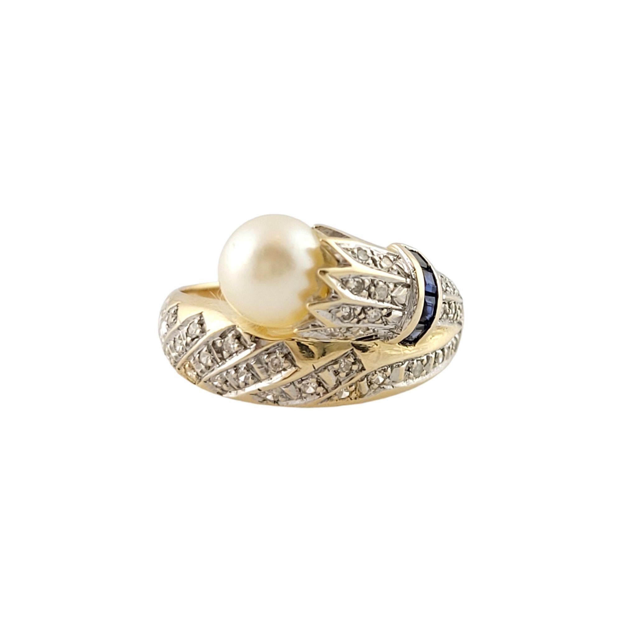 Perlenring aus 14 Karat Gelbgold mit Saphiren und Diamanten (Rundschliff)