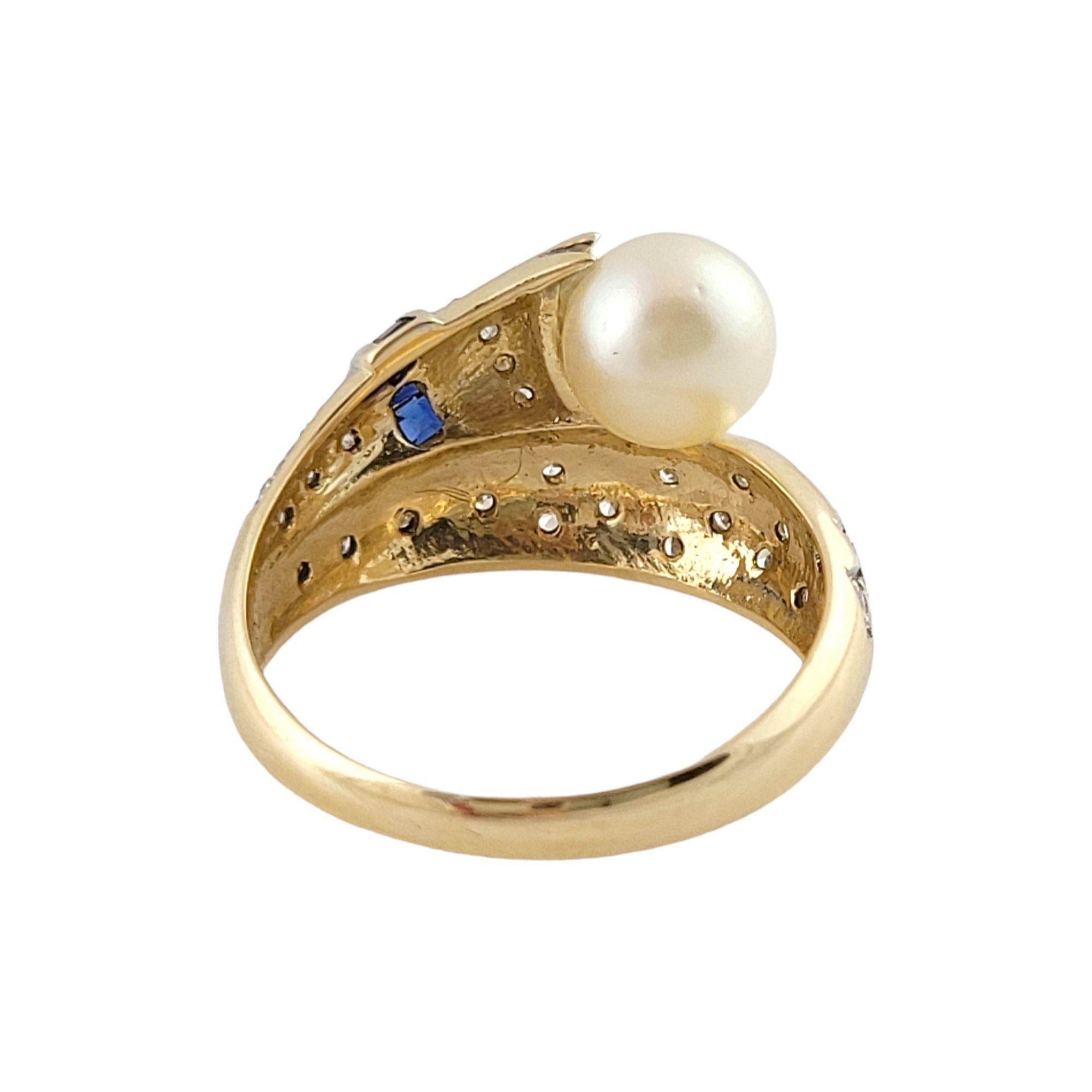 14k Yellow Gold Pearl Ring W/ Sapphires and Diamonds In Good Condition In Washington Depot, CT