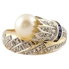 14k Yellow Gold Pearl Ring W/ Sapphires and Diamonds