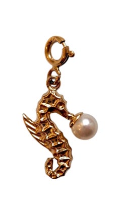 14K Yellow Gold Pearl Seahorse Charm #21061