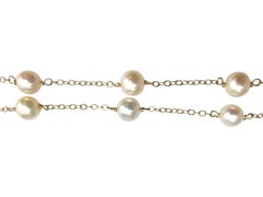 14K Yellow Gold Pearl Station Necklace #22876