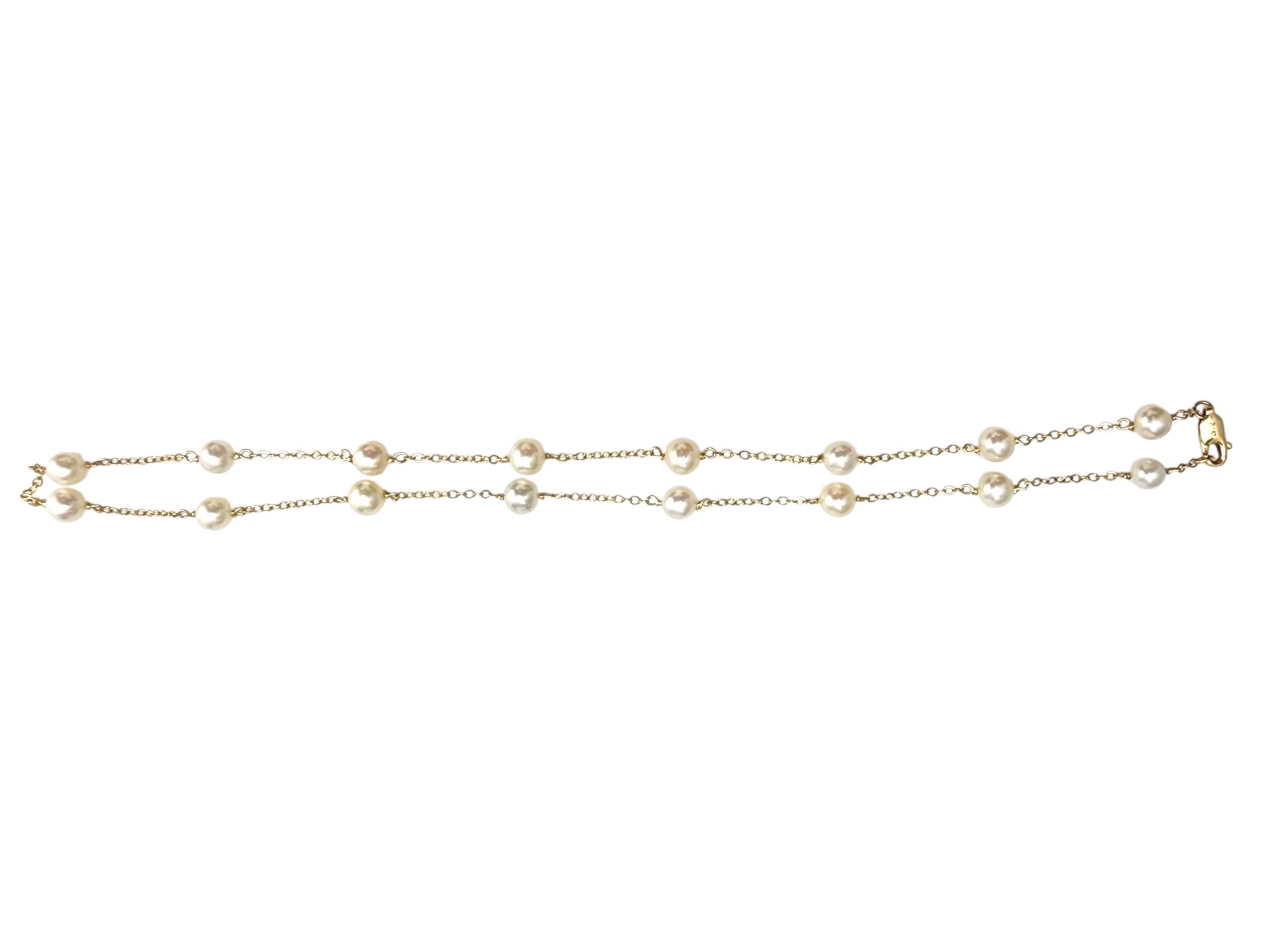 14K Yellow Gold Pearl Station Necklace #22876 In Good Condition For Sale In Washington Depot, CT