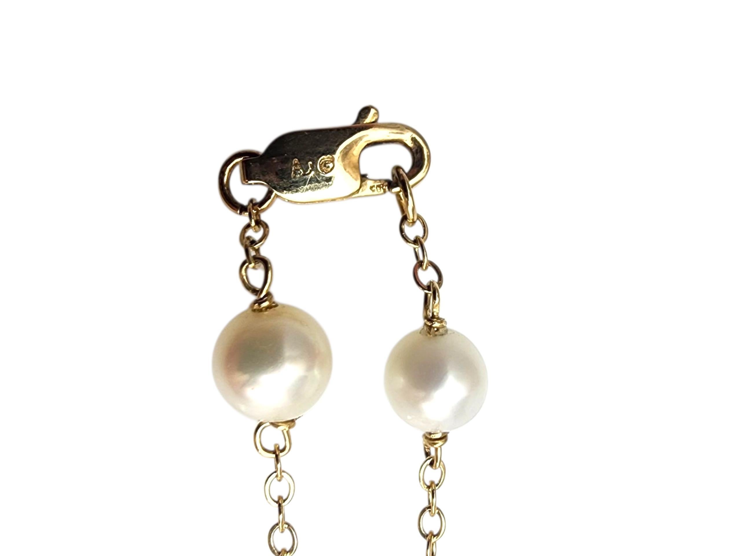 Women's 14K Yellow Gold Pearl Station Necklace #22876 For Sale