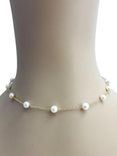 14K Yellow Gold Pearl Station Necklace #22876