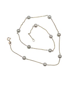 14K Yellow Gold Pearl Station Necklace #24865