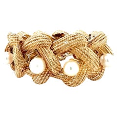 14K Gelbgold Perlen-Armband mit gerader Linie