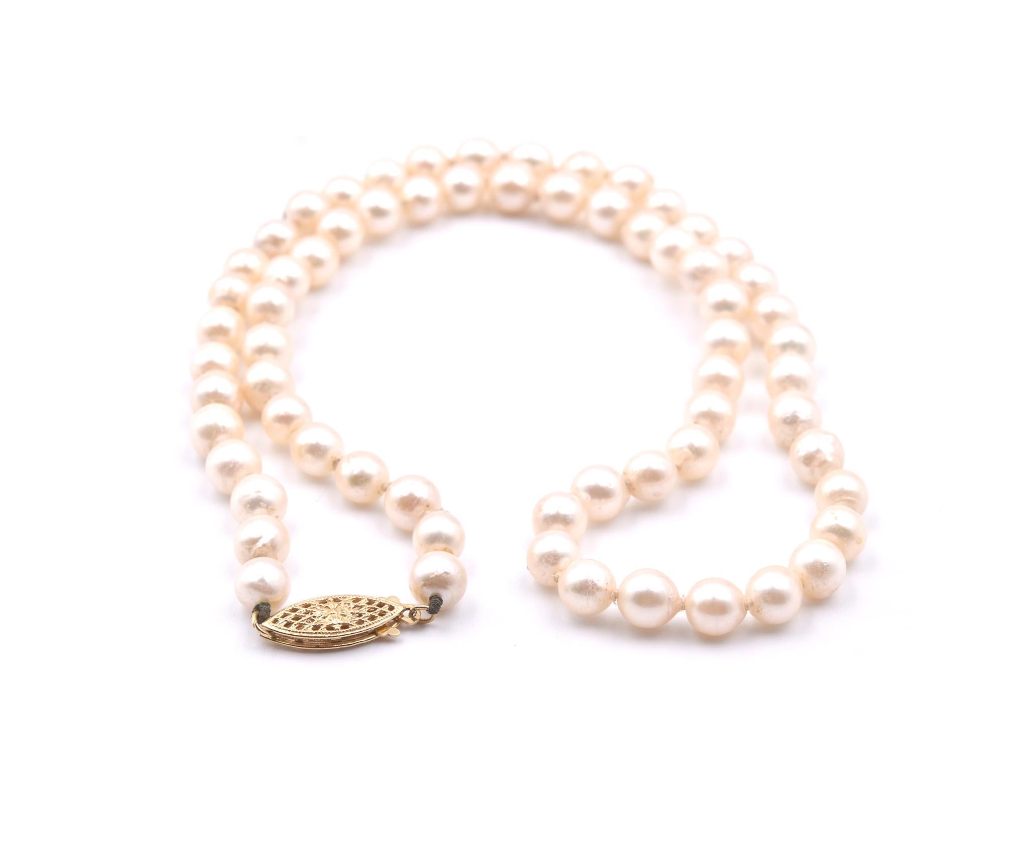 14 Karat Yellow Gold Pearl Strand Necklace In Excellent Condition For Sale In Scottsdale, AZ