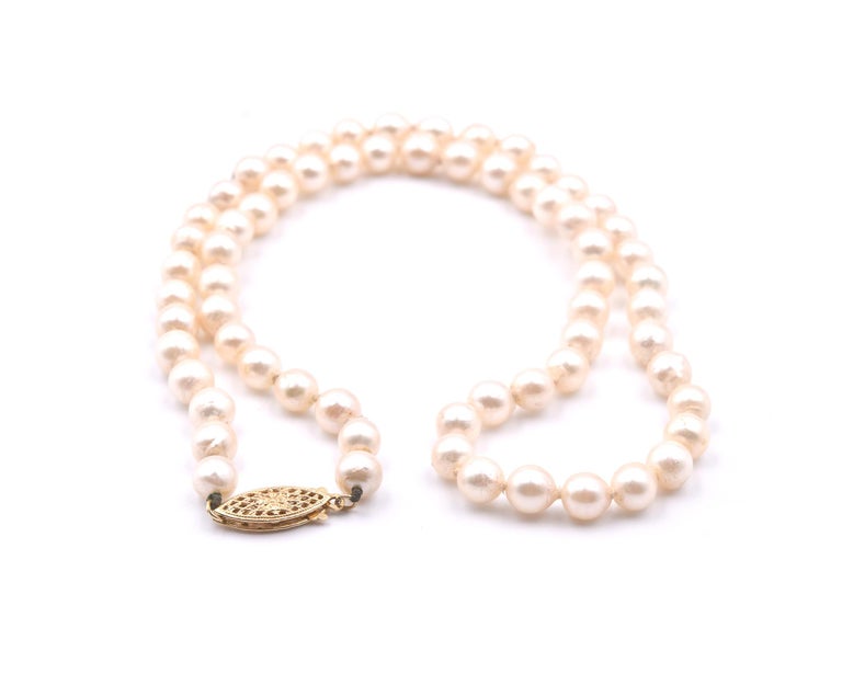 14 Karat Yellow Gold Pearl Strand Necklace For Sale (Free Shipping) at