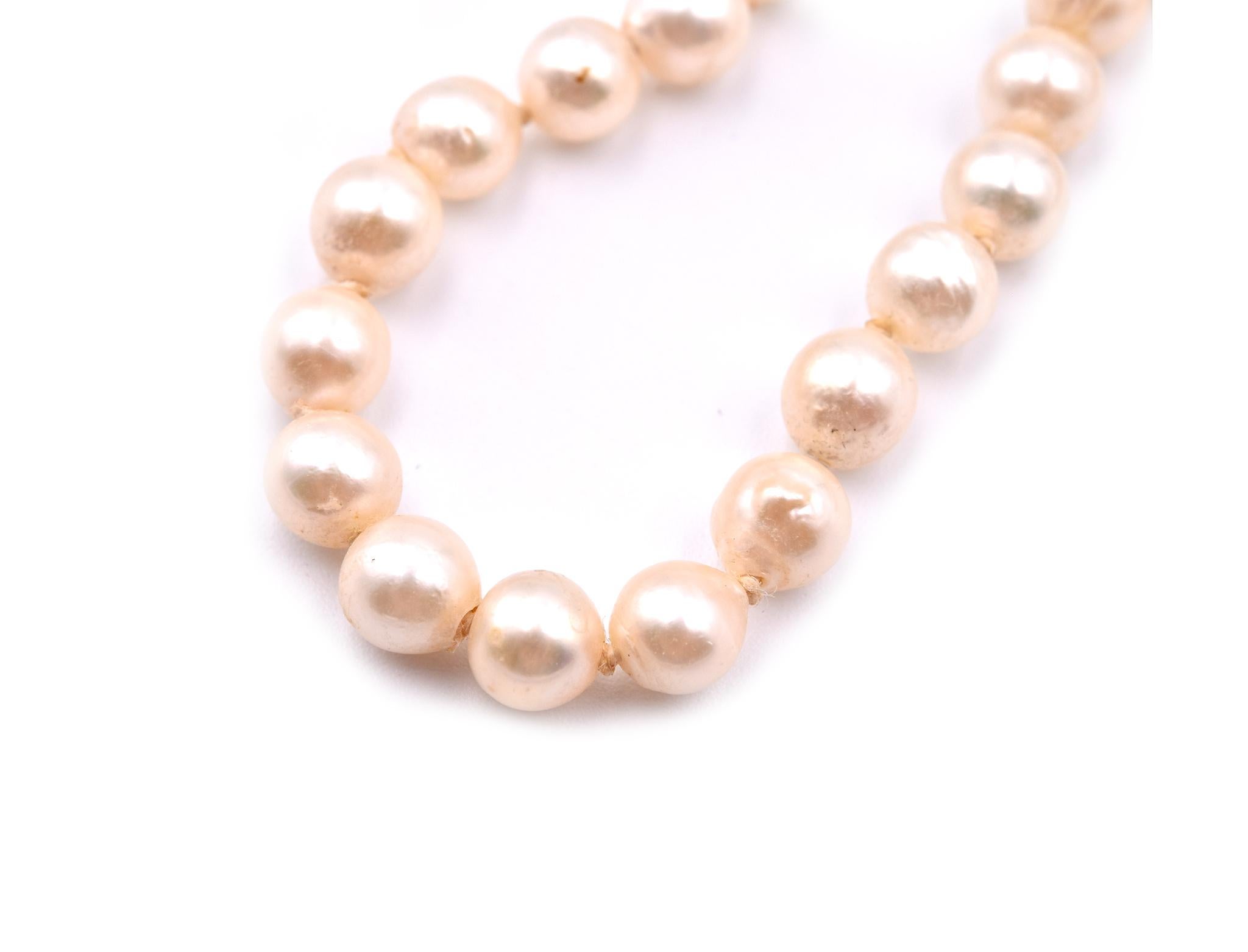 Women's or Men's 14 Karat Yellow Gold Pearl Strand Necklace For Sale