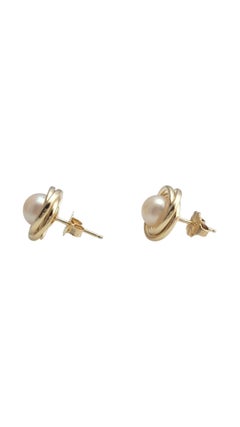14K Yellow Gold Pearl Stud Button Earrings #21090
