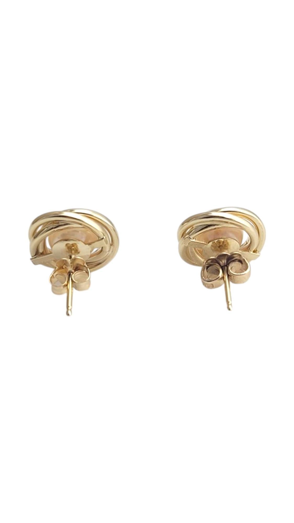 Round Cut 14K Yellow Gold Pearl Stud Button Earrings #21090 For Sale
