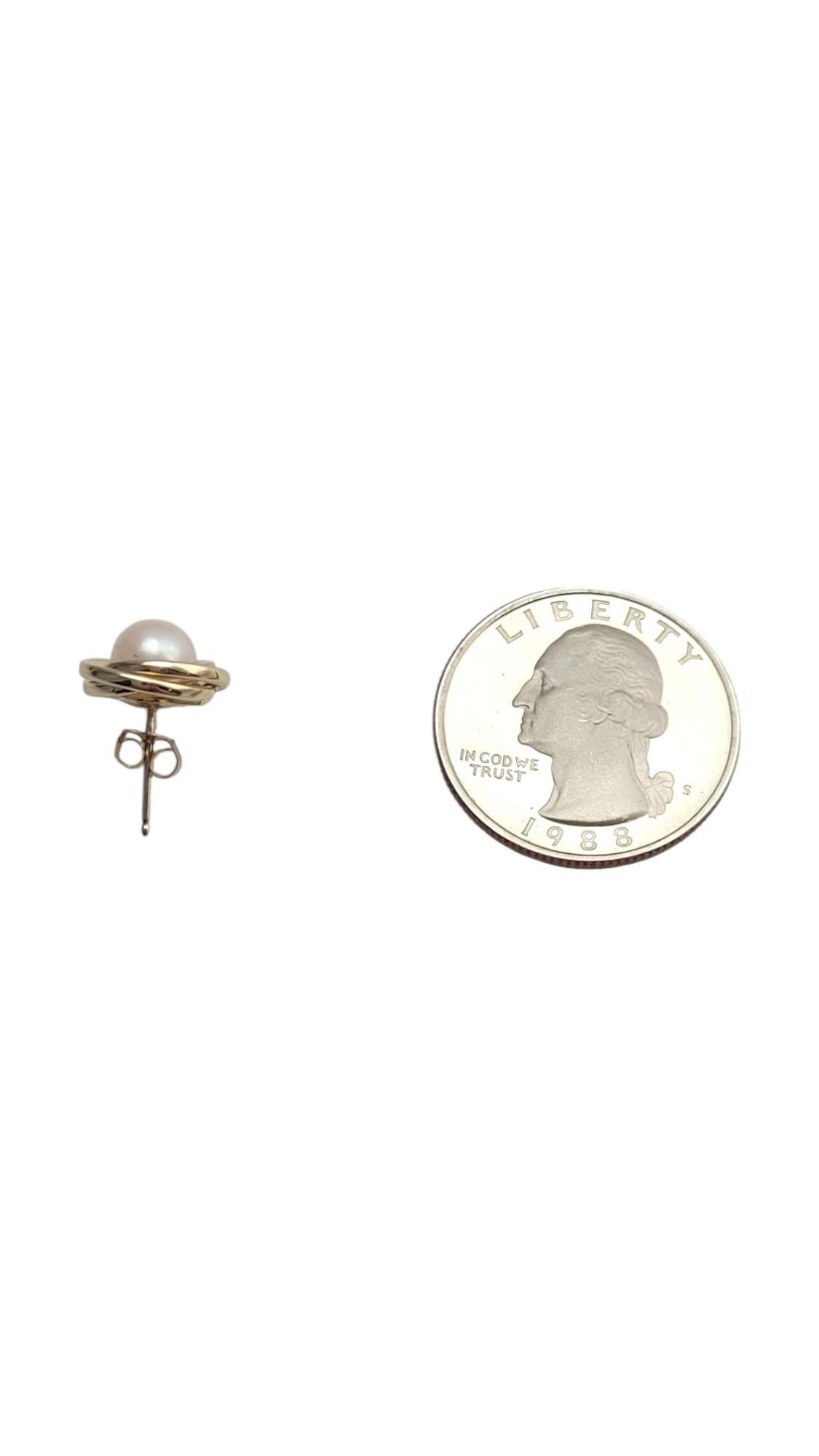 14K Yellow Gold Pearl Stud Button Earrings #21090 For Sale 1