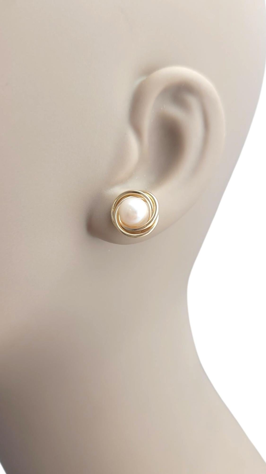 14K Yellow Gold Pearl Stud Button Earrings #21090 For Sale 2