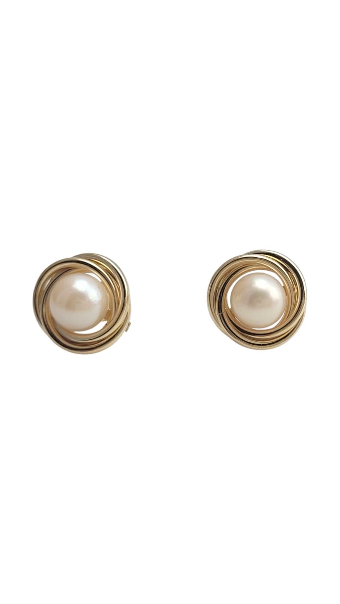 14K Yellow Gold Pearl Stud Button Earrings #21090