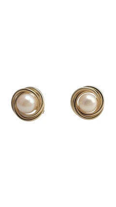14K Yellow Gold Pearl Stud Button Earrings #21090