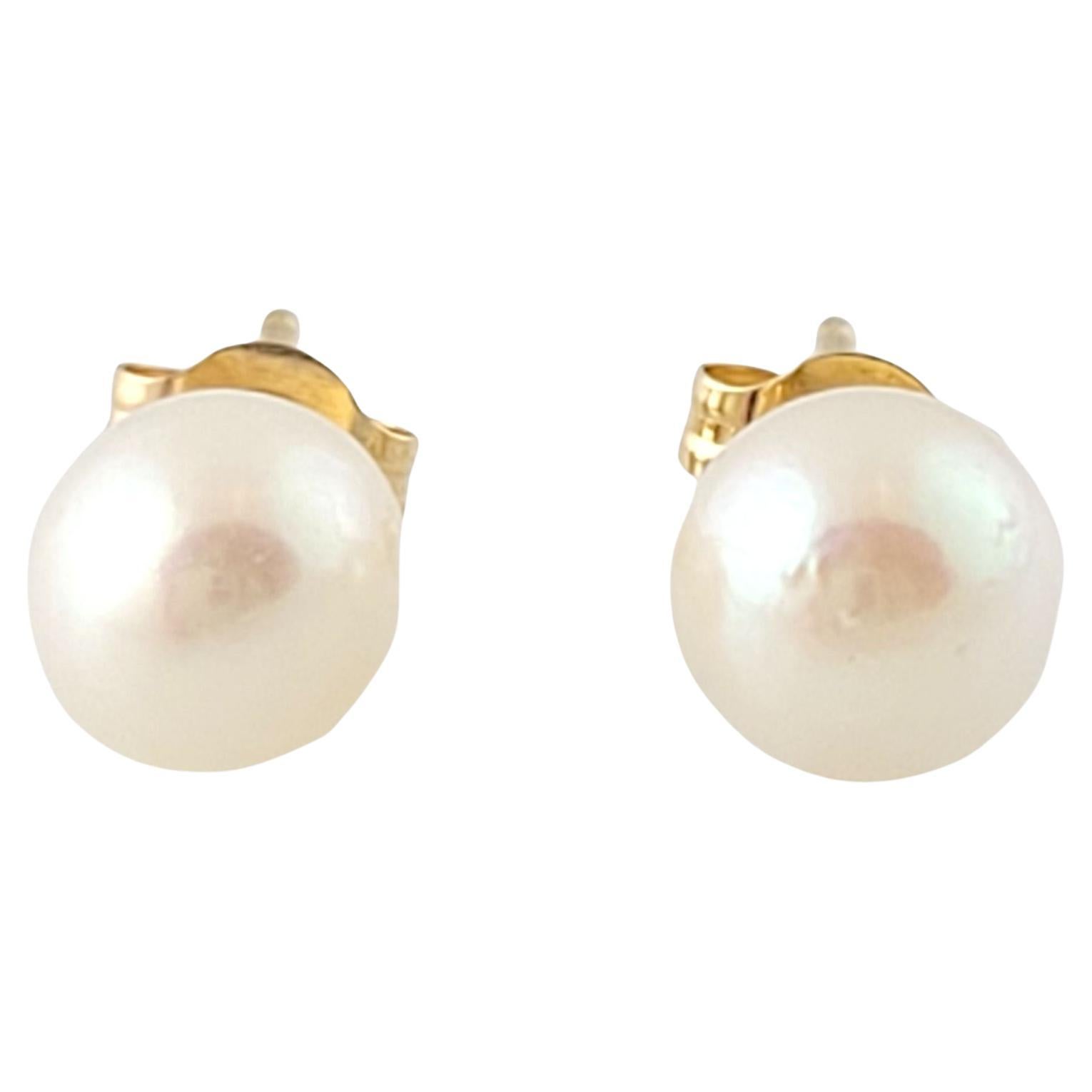 14K Yellow Gold Pearl Stud Earrings #13583 For Sale