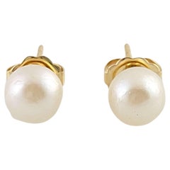 Vintage 14K Yellow Gold Pearl Stud Earrings #13616