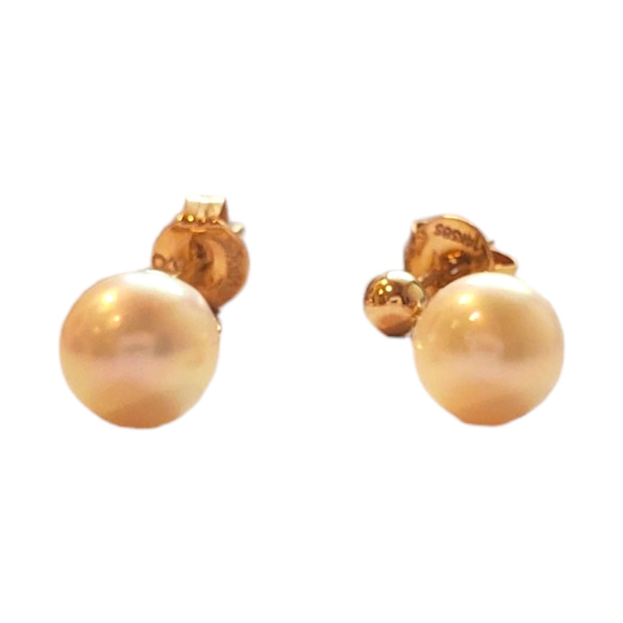 14K Yellow Gold Pearl Stud Earrings #18030 For Sale 5