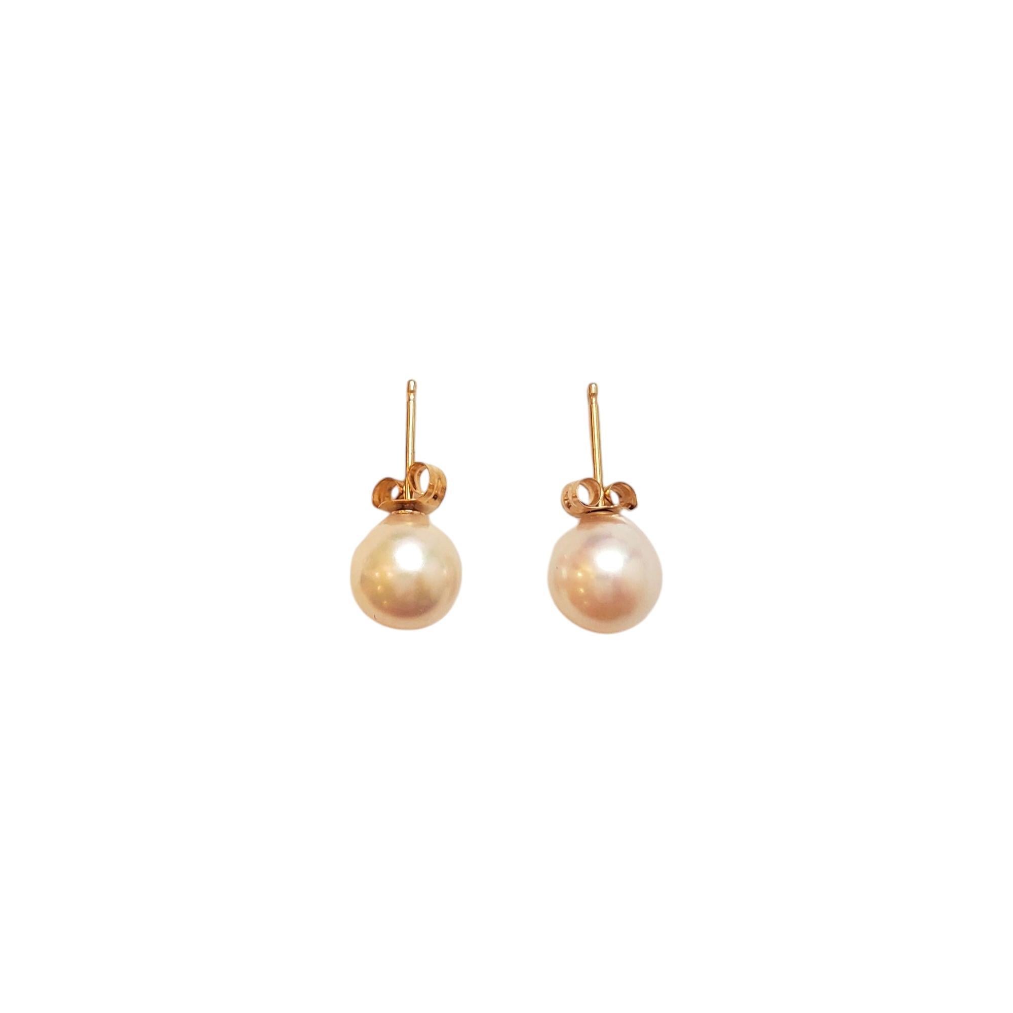 14K Yellow Gold Pearl Stud Earrings #18030 For Sale 3