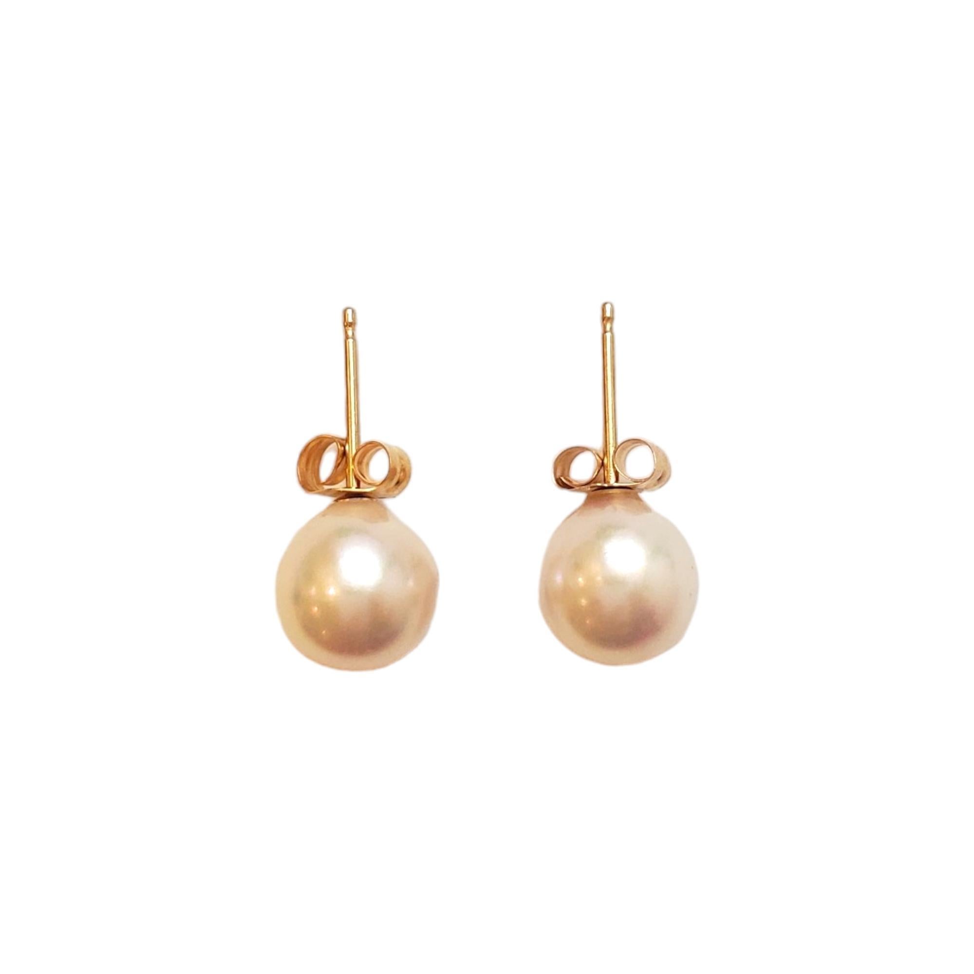 14K Yellow Gold Pearl Stud Earrings #18030 For Sale 4